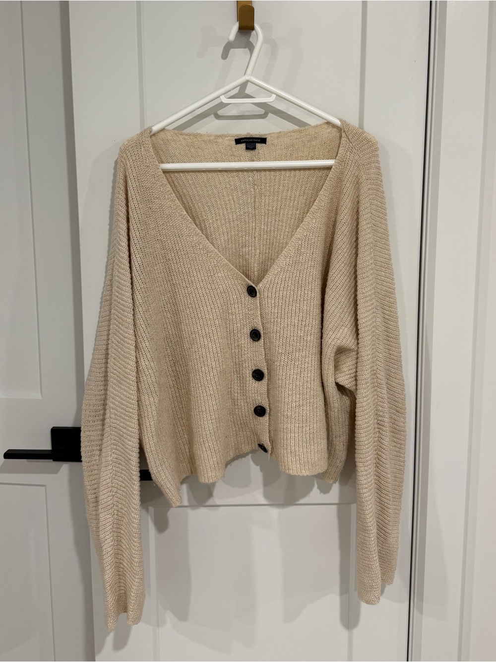 American Eagle Outfitters Beige Button-Front V-Neck Cardigan